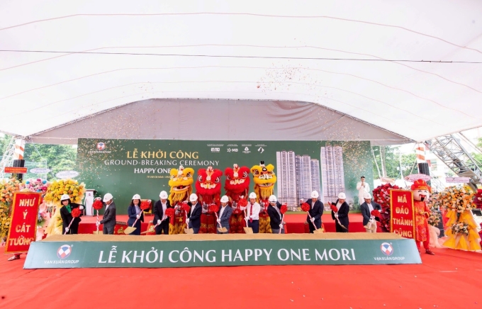 Nghi thức khởi công xây dựng dự án Happy One Mori. Ảnh: Vạn Xuân Group